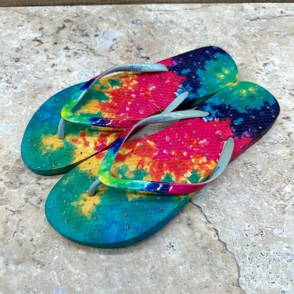 SHOWAFLOPS Flip Flop Sandals Womens Size 9/10 Multicolor Tie Dye Slides Thongs - Picture 6 of 8